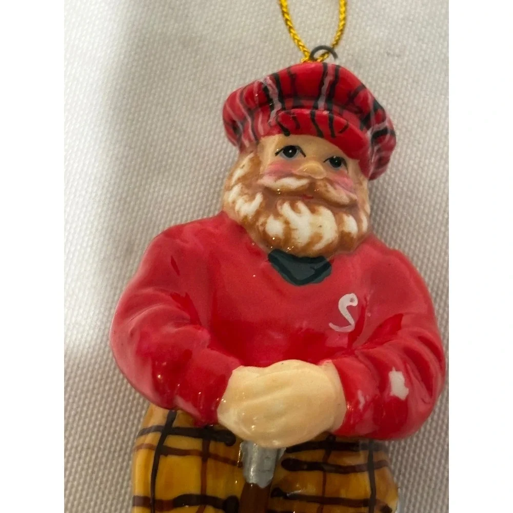 Ceramic Golfing Santa Claus Christmas Ornament Plaid Knickers 3.5 Collector Gift